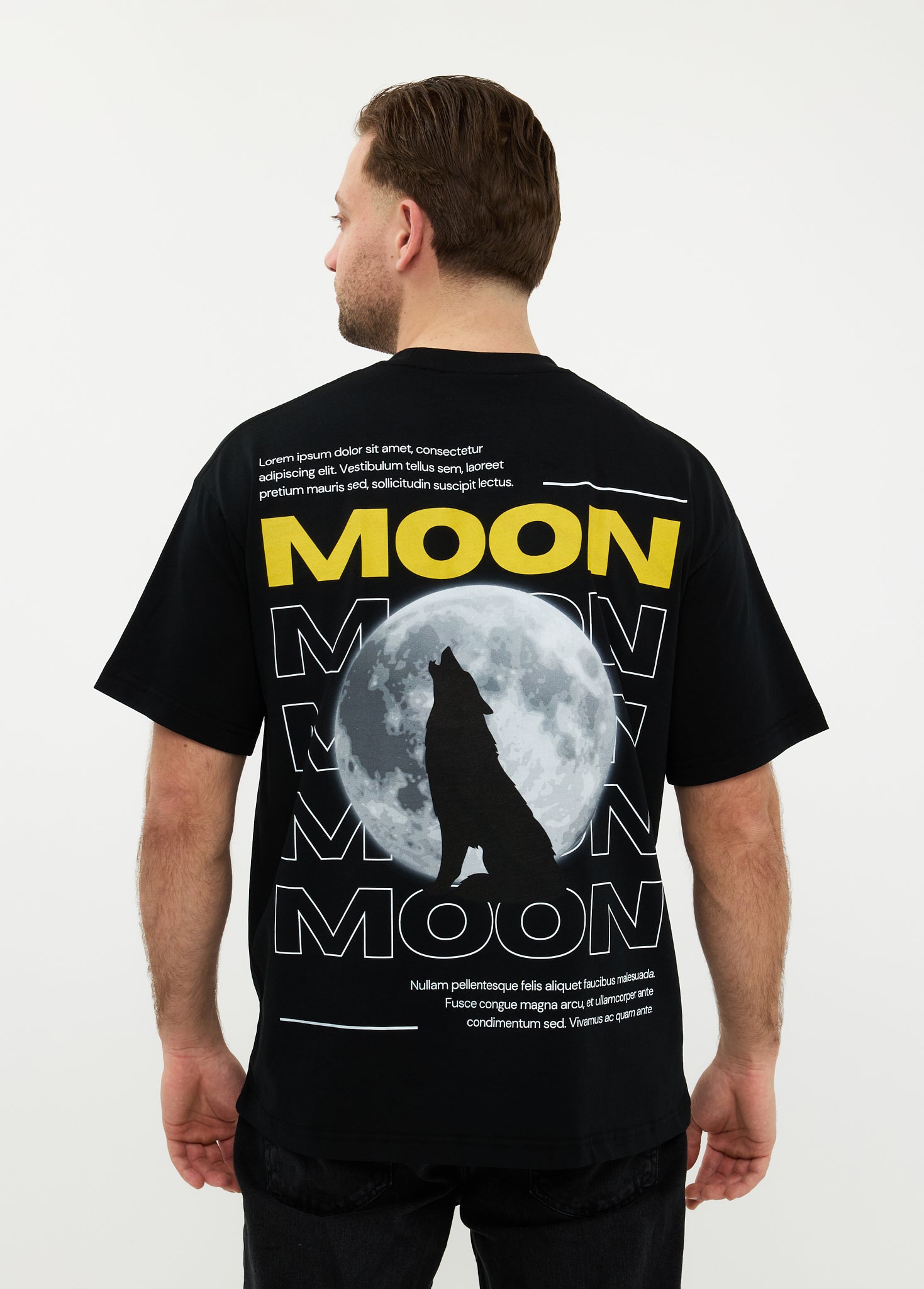 Oversized T-shirt – 100% Katoen met Moon & Wolf Print