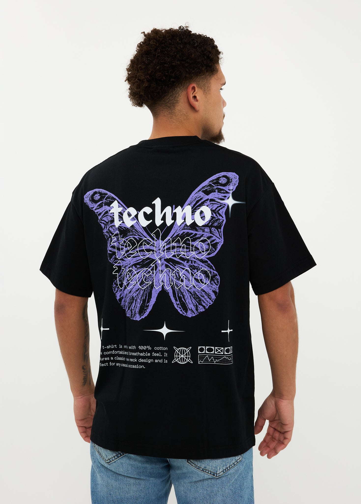 Oversized T-shirt 100% Katoen – Techno Butterfly
